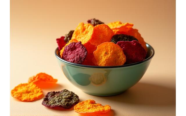 Cip sayur-sayuran sihat dari ubi keledek, ubi bit, dan kale.