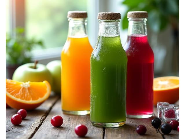 Jus perahan segar oren, epal, nanas