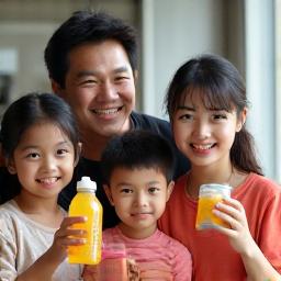 Keluarga Tan menikmati jus kanak-kanak