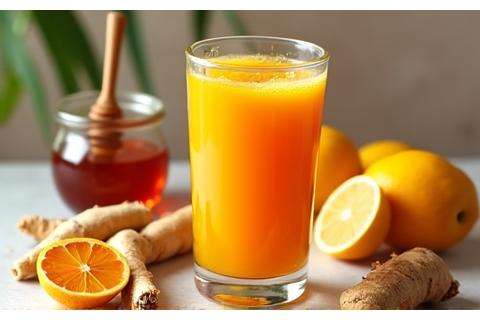 Jus 'Golden Power' kaya kunyit, halia, madu, dan lemon.